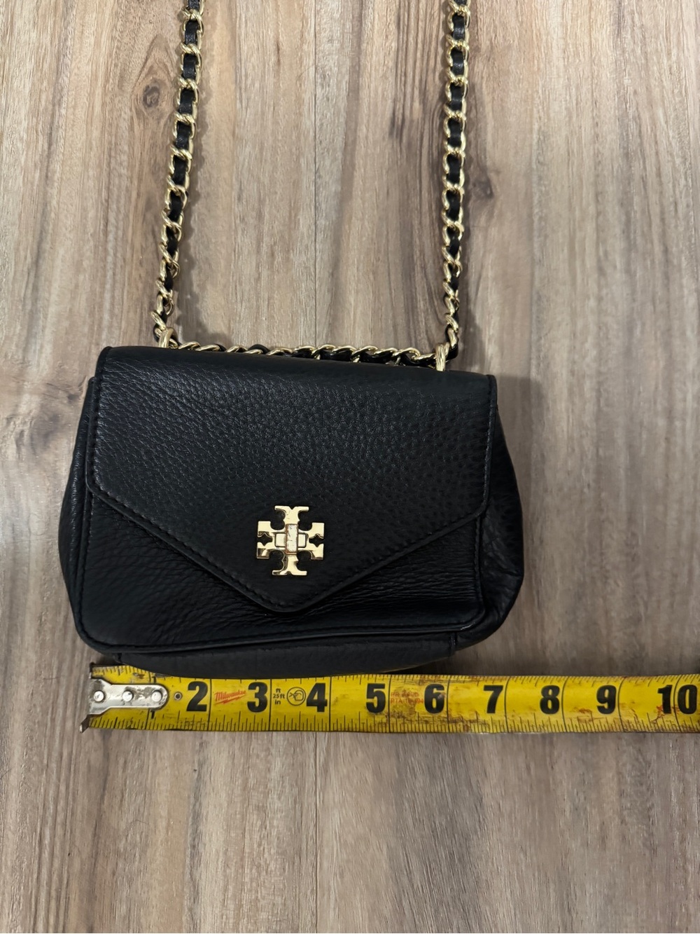 Tory Burch Kira Black Pebbled Leather Chain Crossbody Mini Bag with Gold Logo - Picture 8 of 9